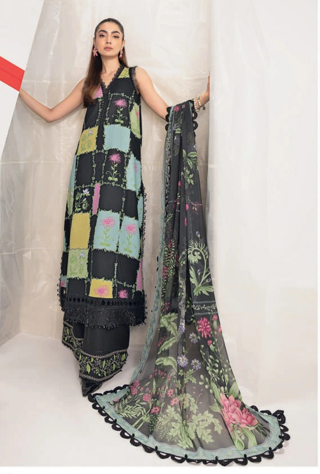 MariaB MBasics Printed & Embroidered Lawn Unstitched 3 Piece Suit (unstitched)