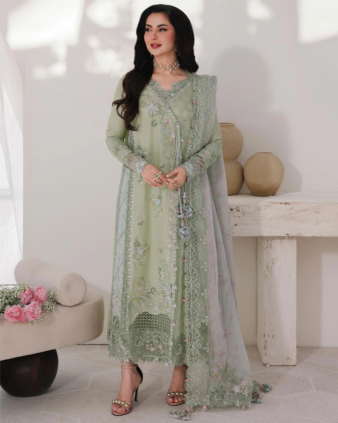 Qalamkar 3-Piece Chikankari Embroidered Luxury Lawn Suit (Unstitched) SA #12
