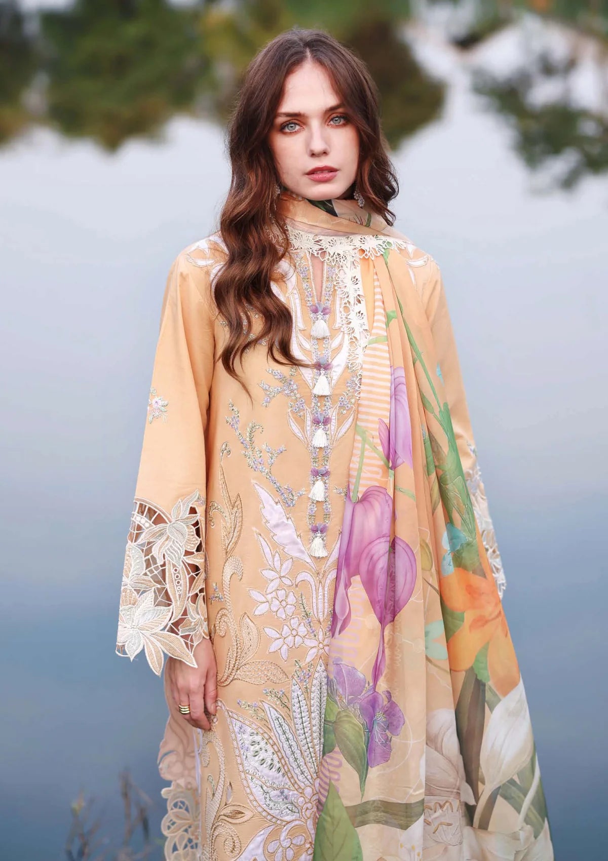 Hemline By Mushq - Secret Garden 26 Unstitched Suit (Wisteria Veil)