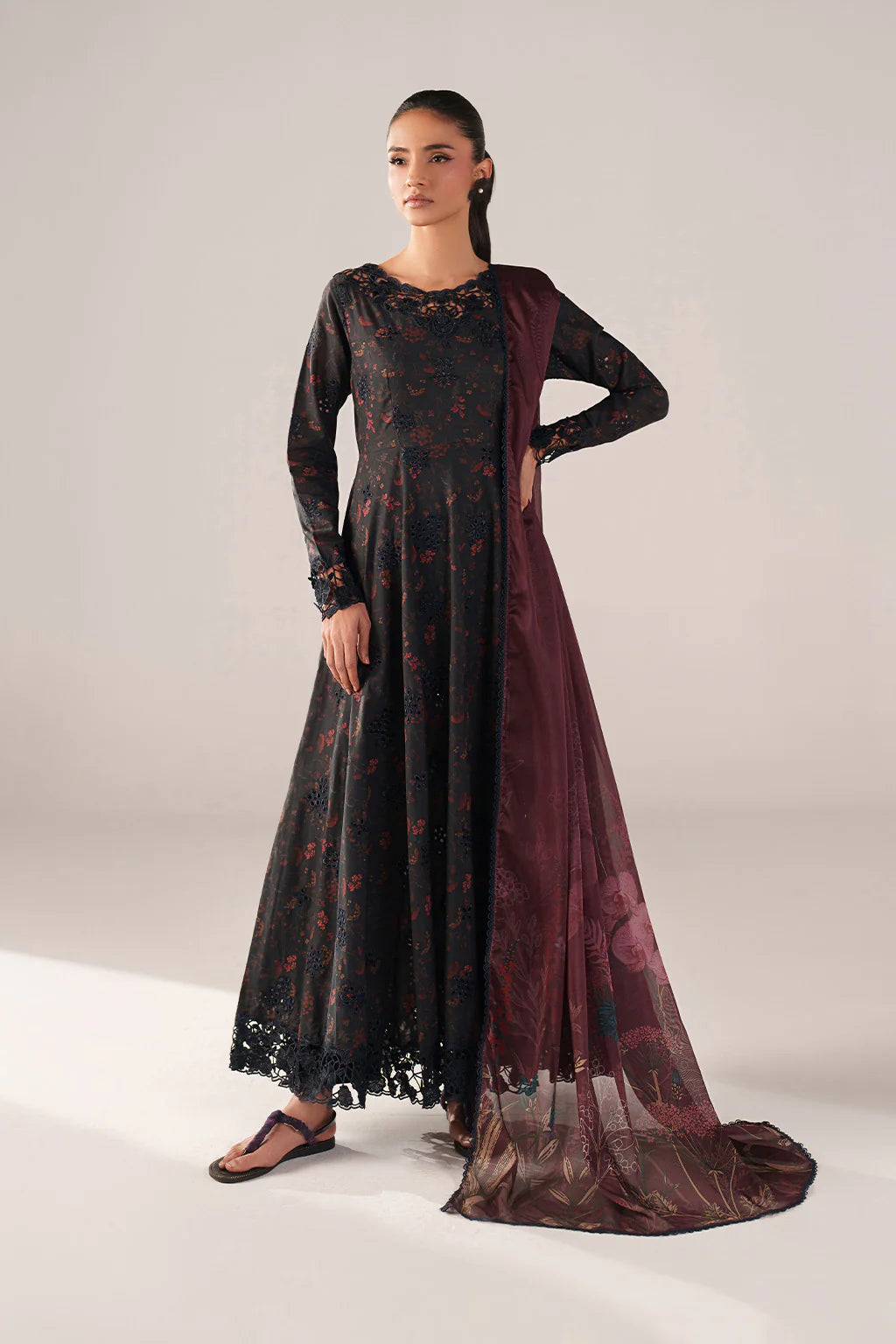 Iznik spring summer Black Embroidered Lawn 3 Piece stitched Suit (SS-09)