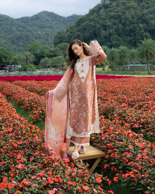 Rosette Reverie – Chikan Embroidered Lawn with Chiffon Dupatta
