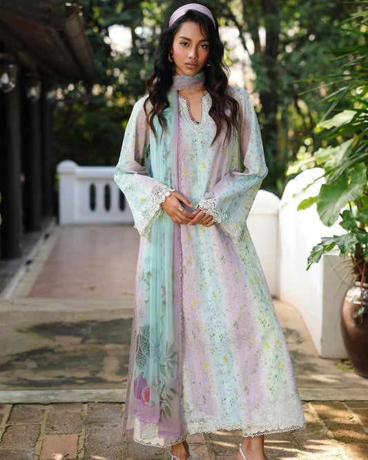 Qalamkar Qprints | Digital Printed Lawn Chikankari Embroidered Suit |XENIA