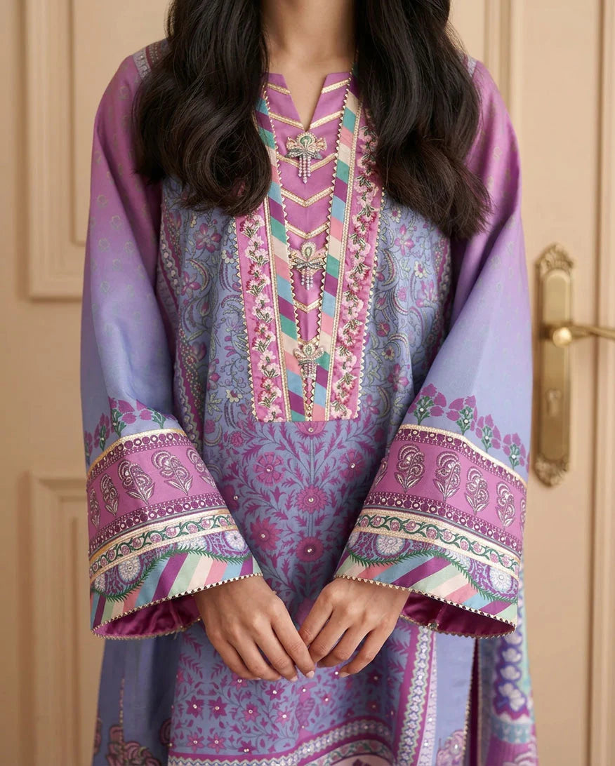 Hemline by Mushq Nirvana 26 Embroidered 3-Piece Unstitched Suit (Naturally Me)