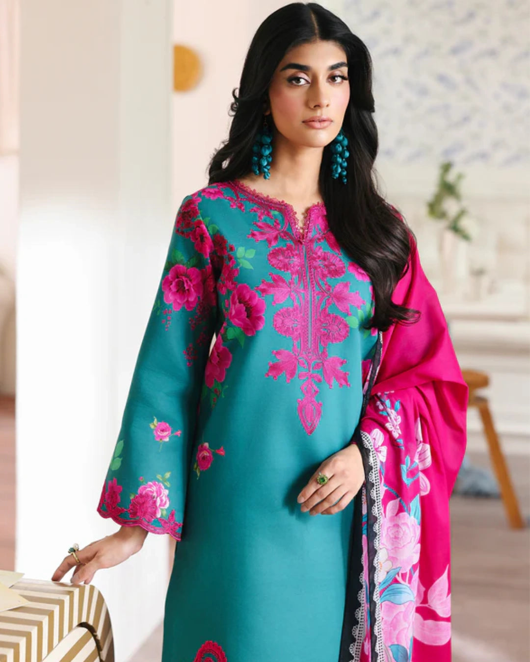 NISSA Floral Symphony – Embroidered & Printed Lawn Suit by Rajbari (Unstitched) 01