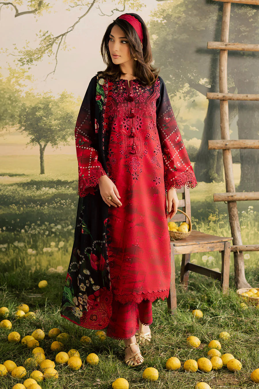 NUREH BLOOM Embroidered & Printed Doriya Lawn 3 Piece Unstitched Suit (BL-15)