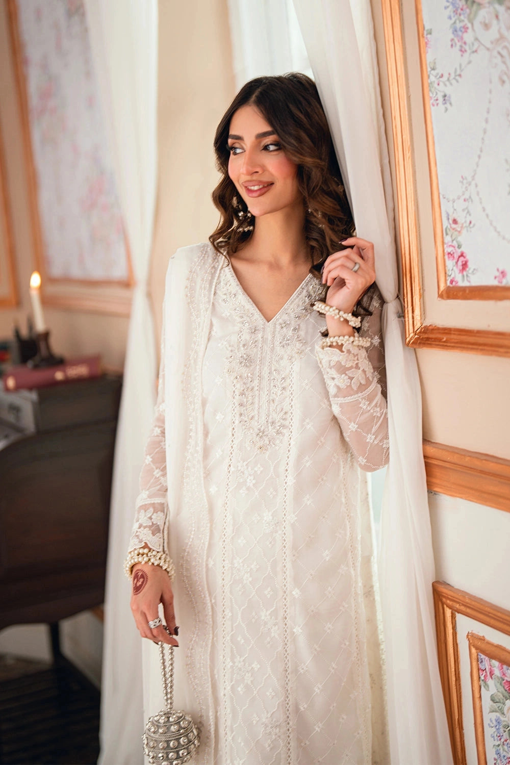 AZURE - EID ENSEMBLES unstitch chiffon 3 pc suite (Magnolia)