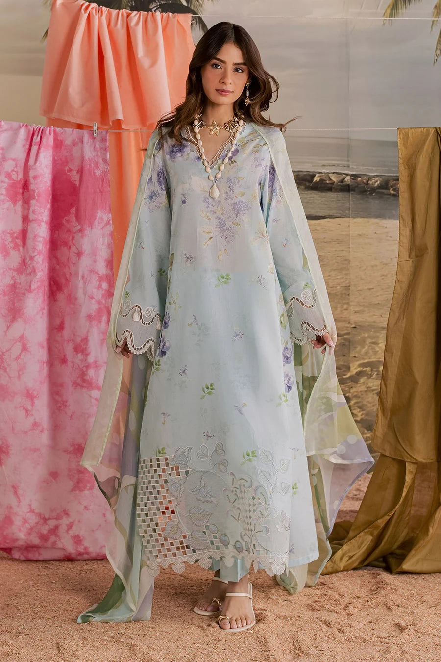 Nureh Embroidered & Printed Lawn paired Stitched 3 Piece Suit (NP-807)
