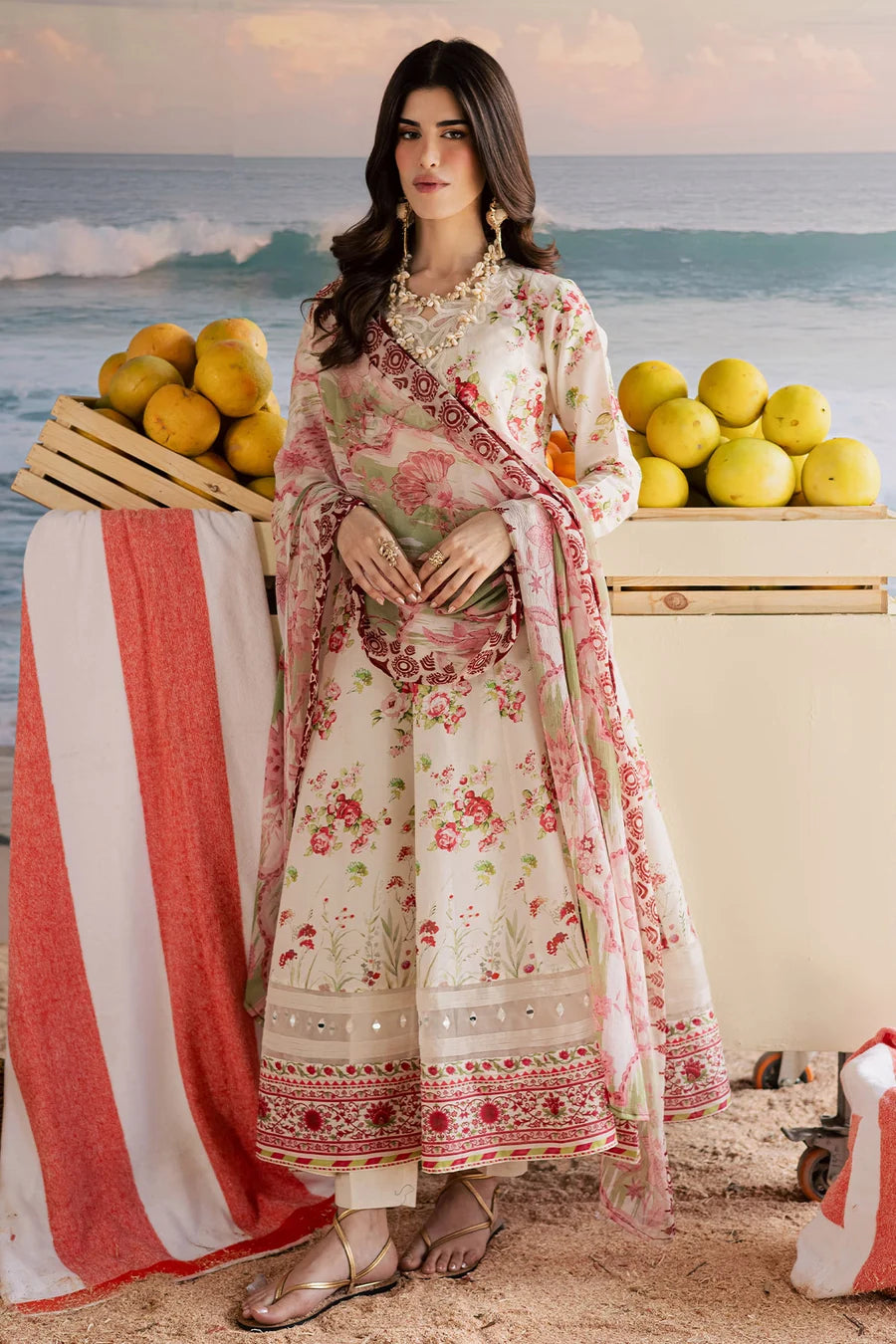 Nureh Embroidered & Printed Lawn paired Stitched 3 Piece Suit (NP-767)