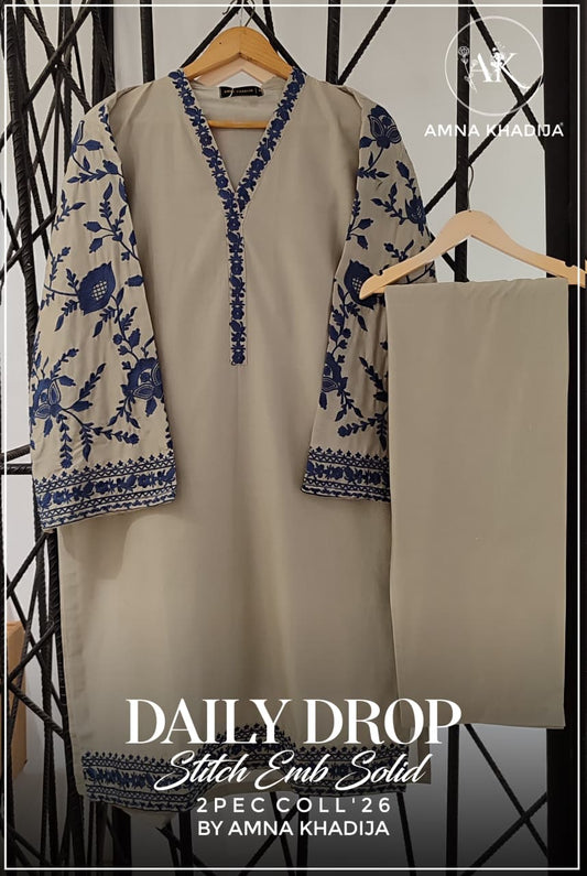 Daily Drop Embroidered Lawn 2 Piece Suit by Amna Khadija (Stitched)