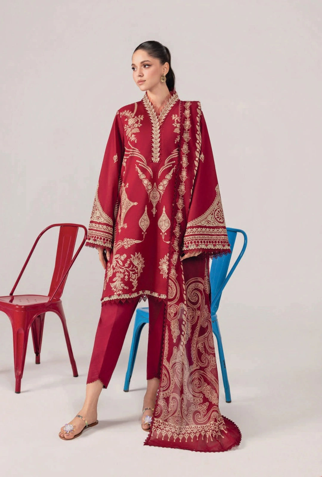 MariaB MBasics Printed & Embroidered Lawn Unstitched 3 Piece Suit (unstitched)