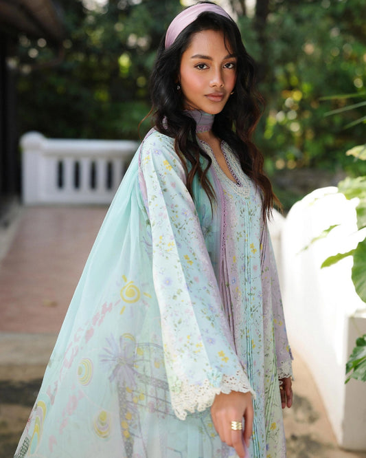 Qalamkar Qprints | Digital Printed Lawn Chikankari Embroidered Suit |XENIA