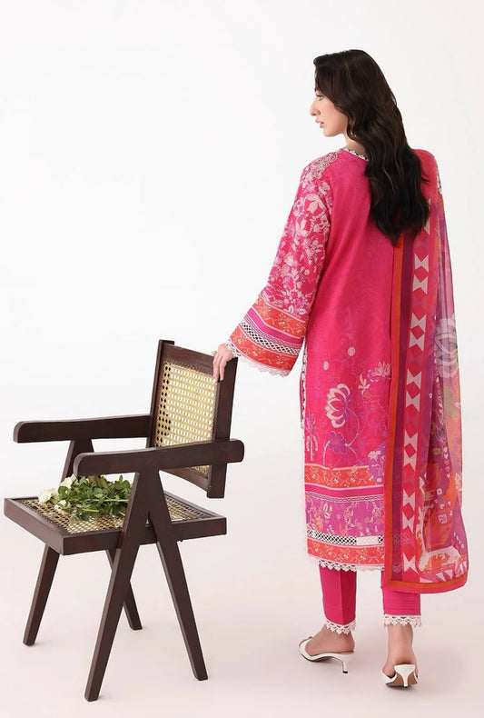 Roheenaz Rosette  Lumina 3-Piece Unstitched Lawn Suit | Printed Shirt with Embroidered Neckline & Chiffon Dupatta