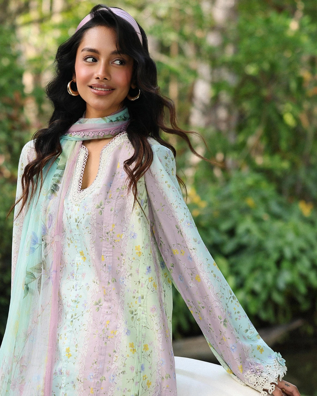 Qalamkar Qprints | Digital Printed Lawn Chikankari Embroidered Unstitched Suit |XENIA