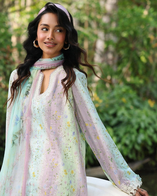 Qalamkar Qprints | Digital Printed Lawn Chikankari Embroidered Unstitched Suit |XENIA