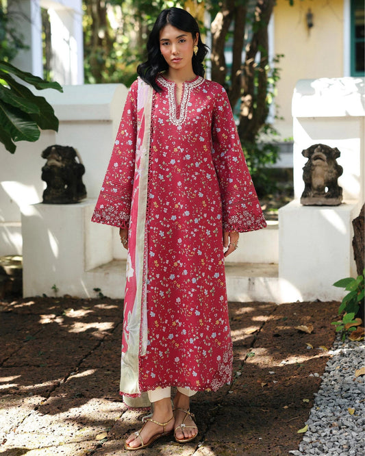 Qalamkar Qprints | Digital Printed Lawn Chikankari Embroidered Suit | LENA