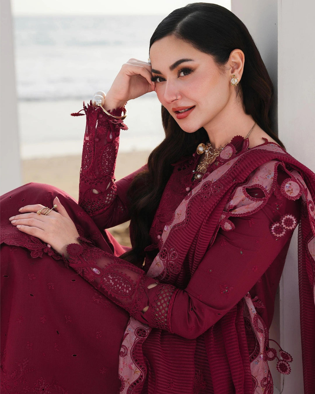 Qalamkar 3-Piece Chikankari Embroidered Luxury Lawn Suit (Unstitched) SA #14