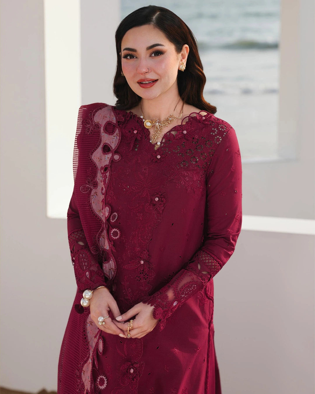 Qalamkar 3-Piece Chikankari Embroidered Luxury Lawn Suit (Unstitched) SA #14