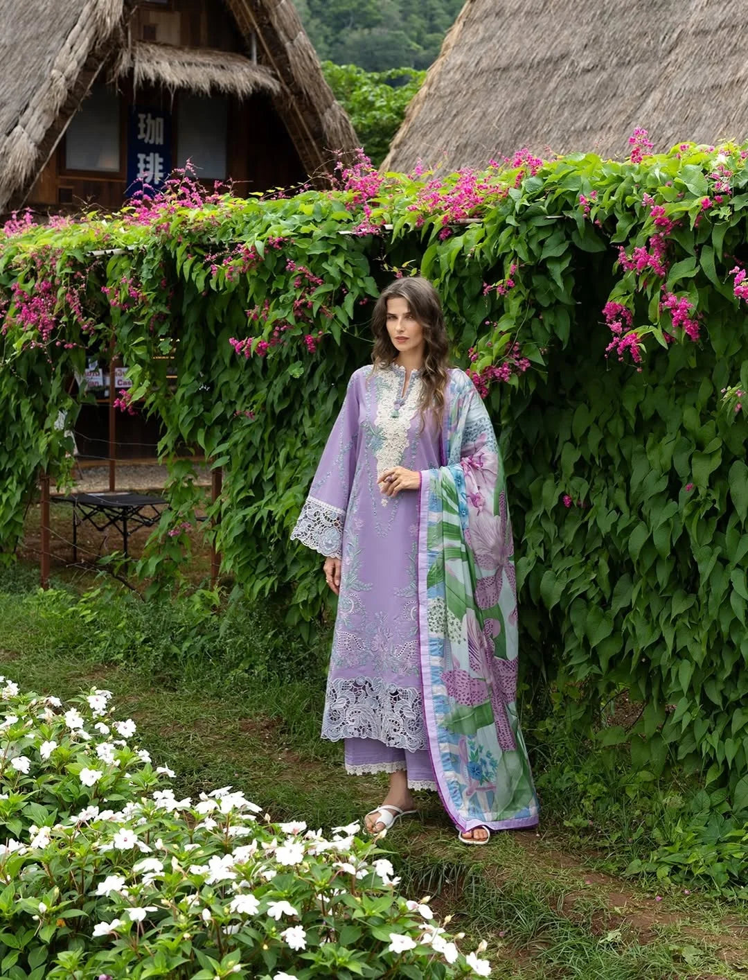 Dewdrop Dance – Chikan Embroidered Lawn with Silk Dupatta