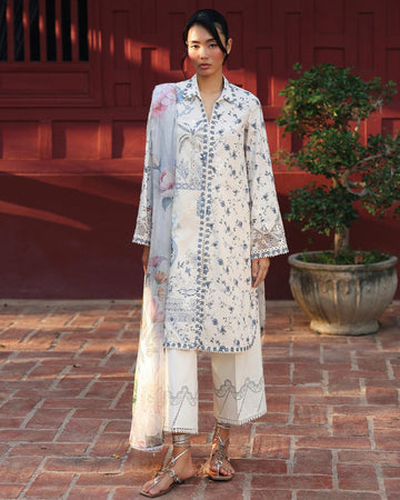 Qalamkar Qprints | Digital Printed Lawn Chikankari Embroidered Unstitched Suit | AERIN