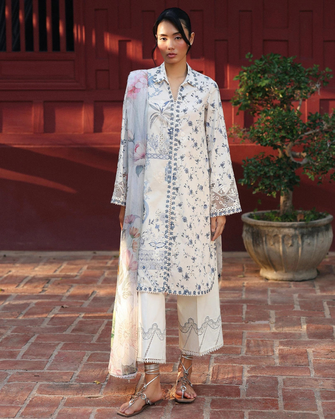 Qalamkar Qprints | Digital Printed Lawn Chikankari Embroidered Suit | AERIN