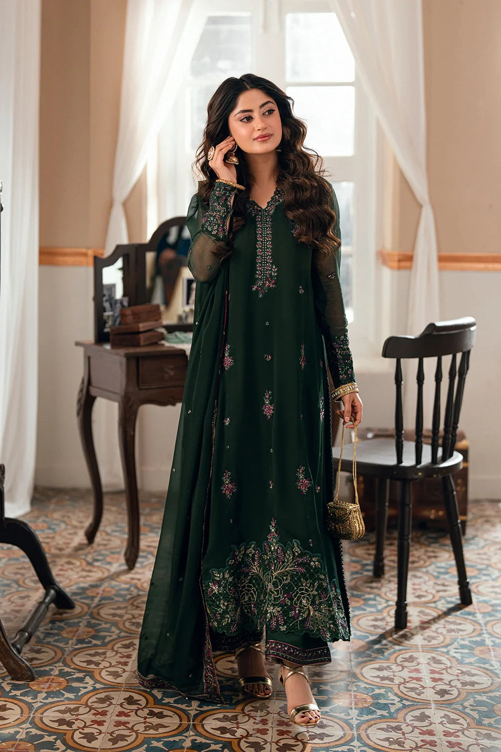 Azure Ensembles '26 - Premium 3 Piece Unstitched Suit (Glimmer Green)