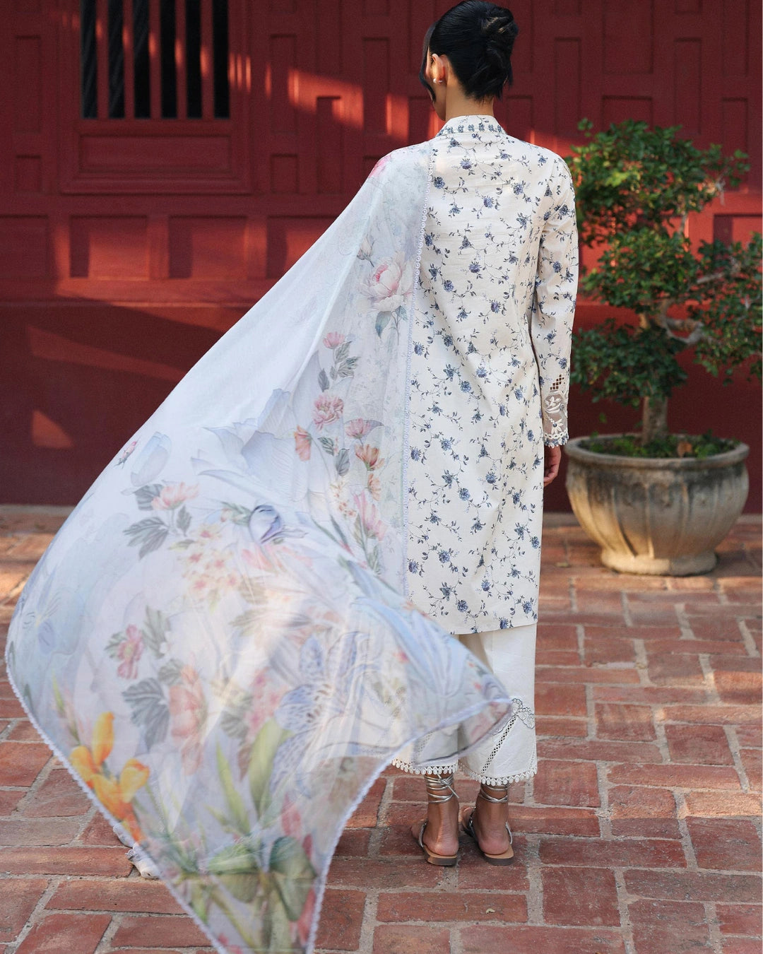 Qalamkar Qprints | Digital Printed Lawn Chikankari Embroidered Unstitched Suit | AERIN