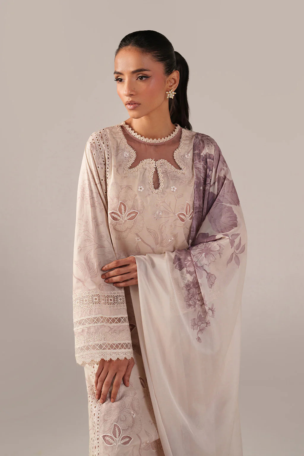 Iznik spring summerPearl White Embroidered Lawn 3 Piece stitched Suit (SS-01)