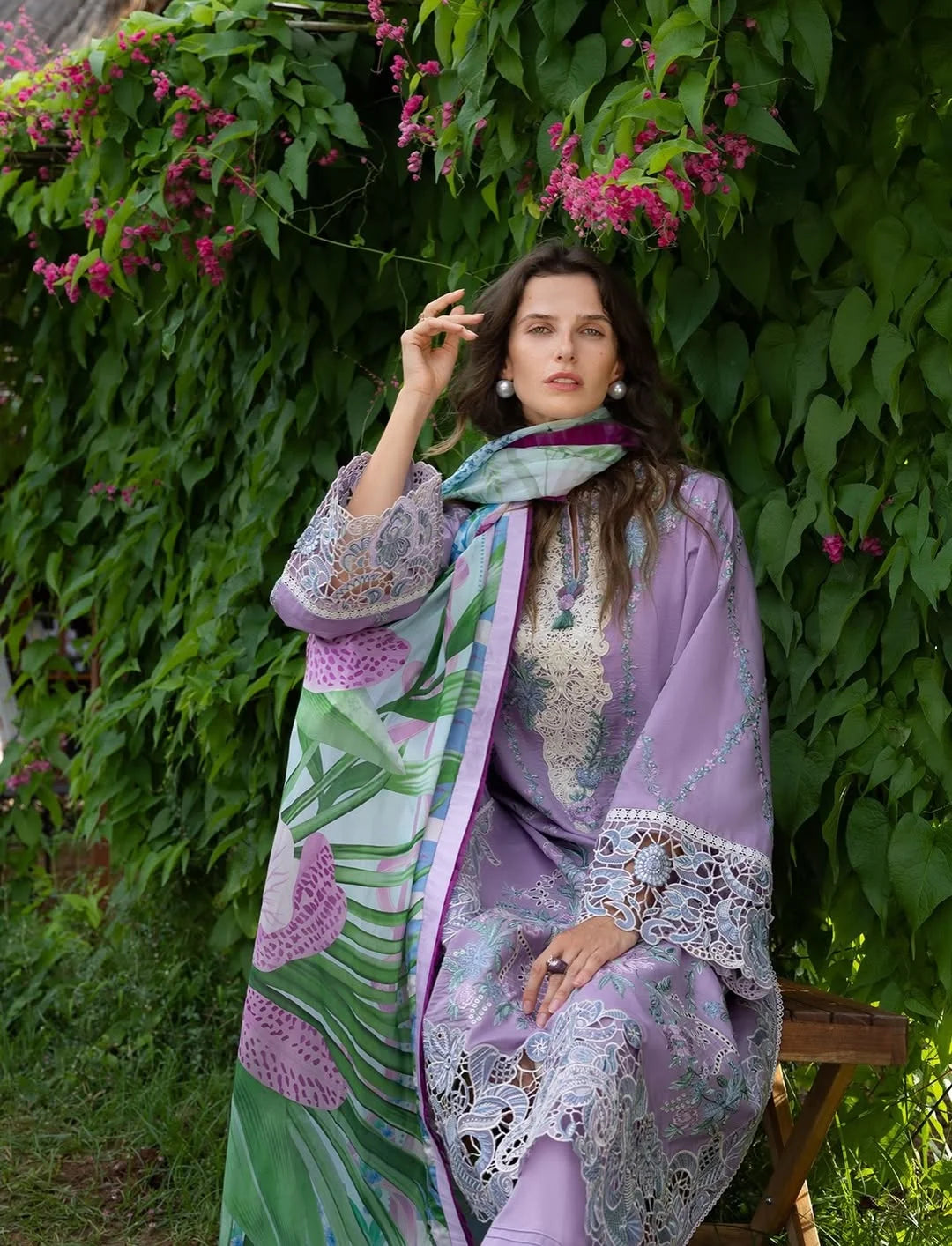 Dewdrop Dance – Chikan Embroidered Lawn with Silk Dupatta