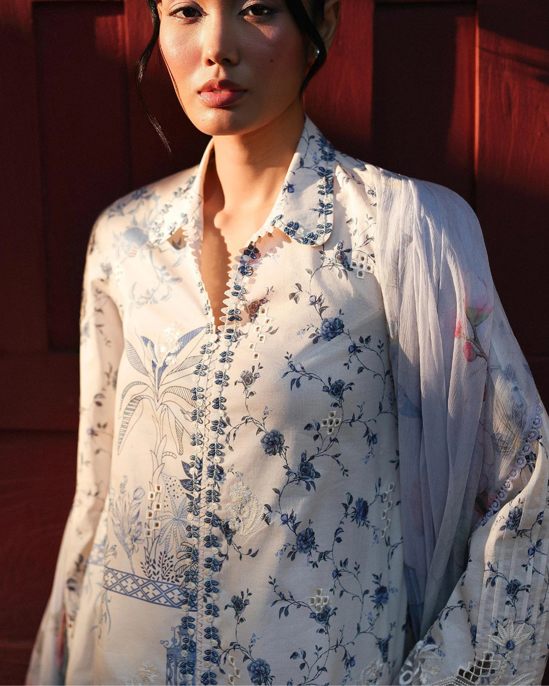 Qalamkar Qprints | Digital Printed Lawn Chikankari Embroidered Unstitched Suit | AERIN