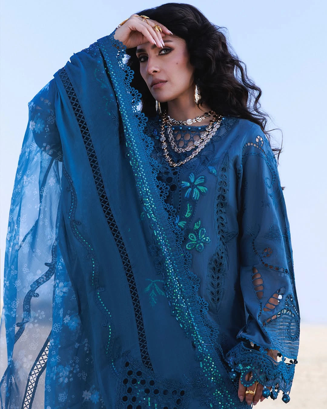 Nureh Aman – NE-05 | Luxury Embroidered Laser-Cut Lawn 3-Piece Sui