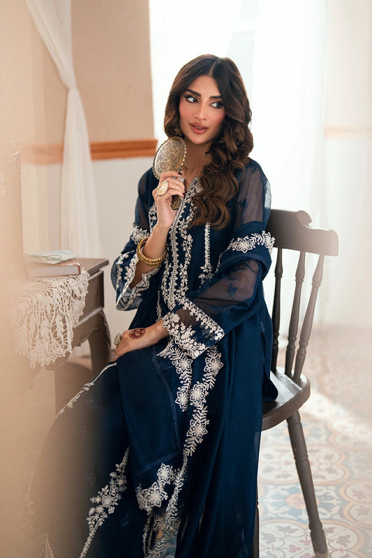 AZURE - EID ENSEMBLES unstitch chiffon 3 pc suite (Stellar Blue)