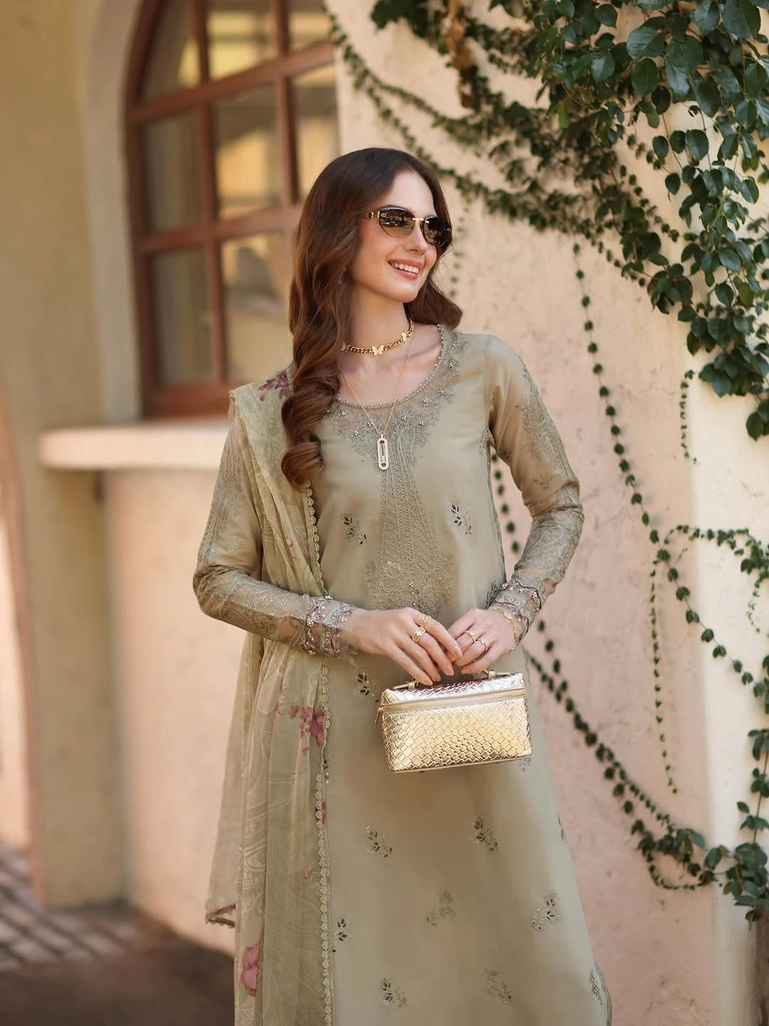 Noor Luxe Chikankari 3-Piece Unstitched Lawn Embroidered Suit (D7 - B)