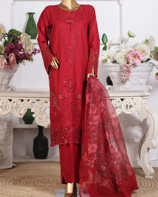 HZ Muse-Embroidered 3 Piece Outfit Stitched Suite PERSION RED (CSE-3P-213)