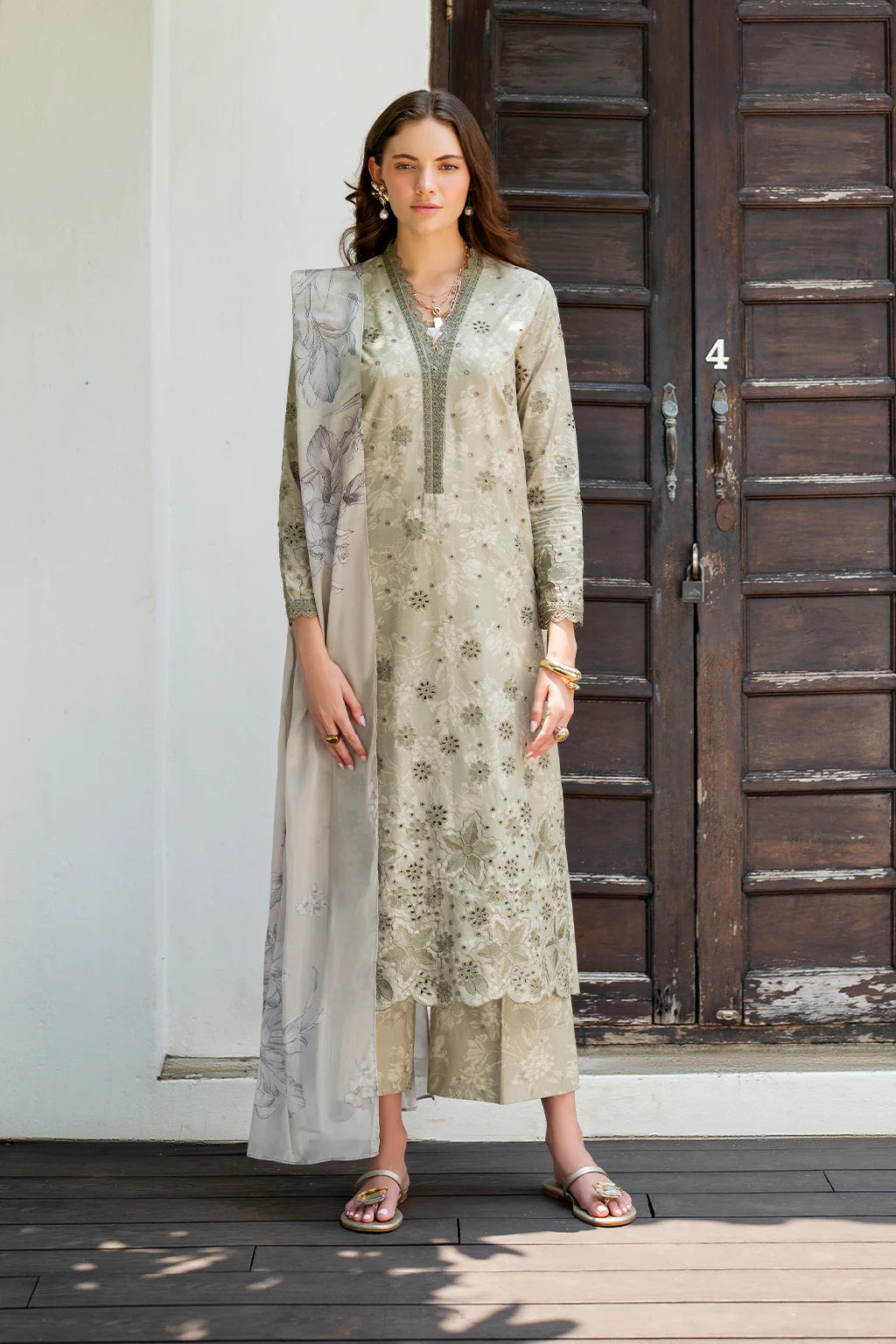 Iznik spring summer Pistachio Green Embroidered Lawn 3 Piece stitched Suit (SS-07)