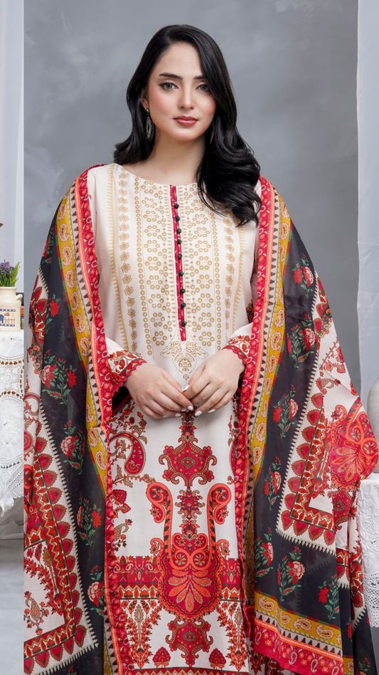 Hayat Summer Printed Kaftan Stitched 3 Piece Suit (02)