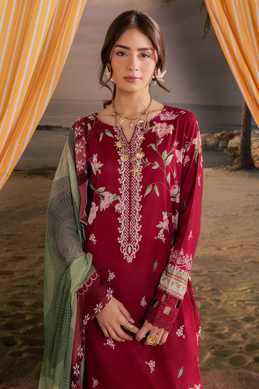 Nureh Embroidered & Printed Lawn paired Stitched 3 Piece Suit (NP-803)