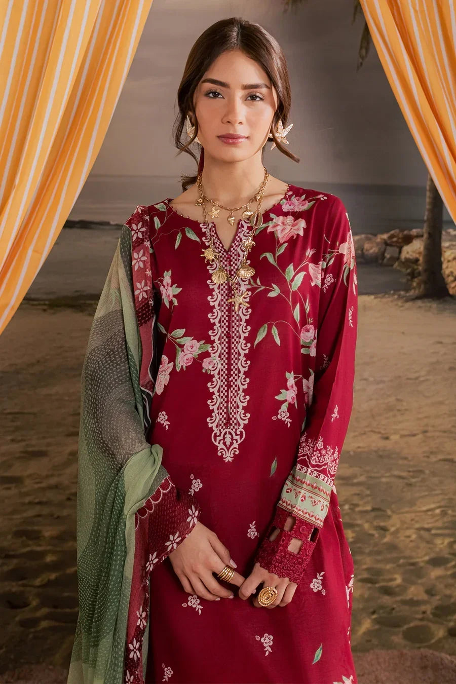 Nureh Embroidered & Printed Lawn paired Stitched 3 Piece Suit (NP-803)