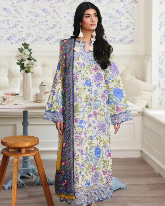 NISSA Floral Symphony – Embroidered & Printed Lawn Suit by Rajbari (Unstitched) 02