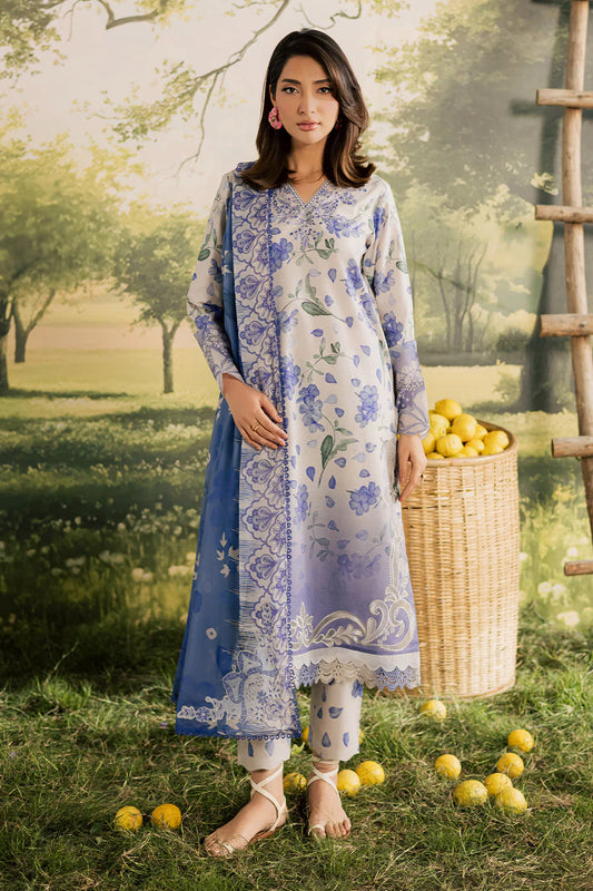 NUREH BLOOM Embroidered & Printed Doriya Lawn 3 Piece Unstitched Suit (BL-16)