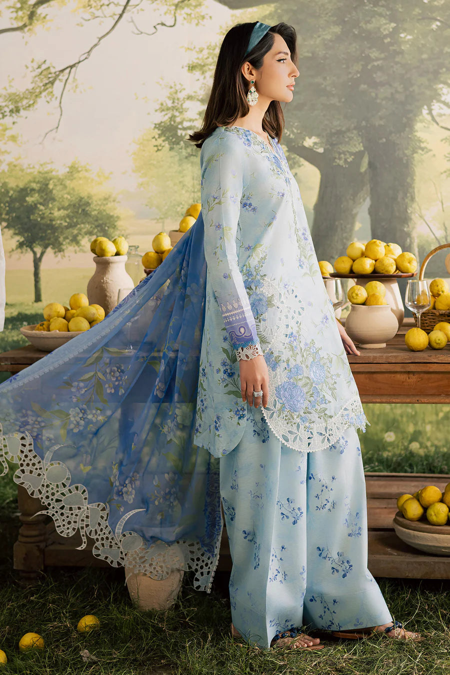 NUREH BLOOM Embroidered & Printed Doriya Lawn 3 Piece Unstitched Suit (BL-14)