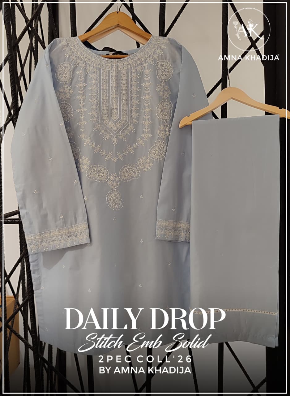 Daily Drop Embroidered Lawn 2 Piece Suit by Amna Khadija (Stitched)