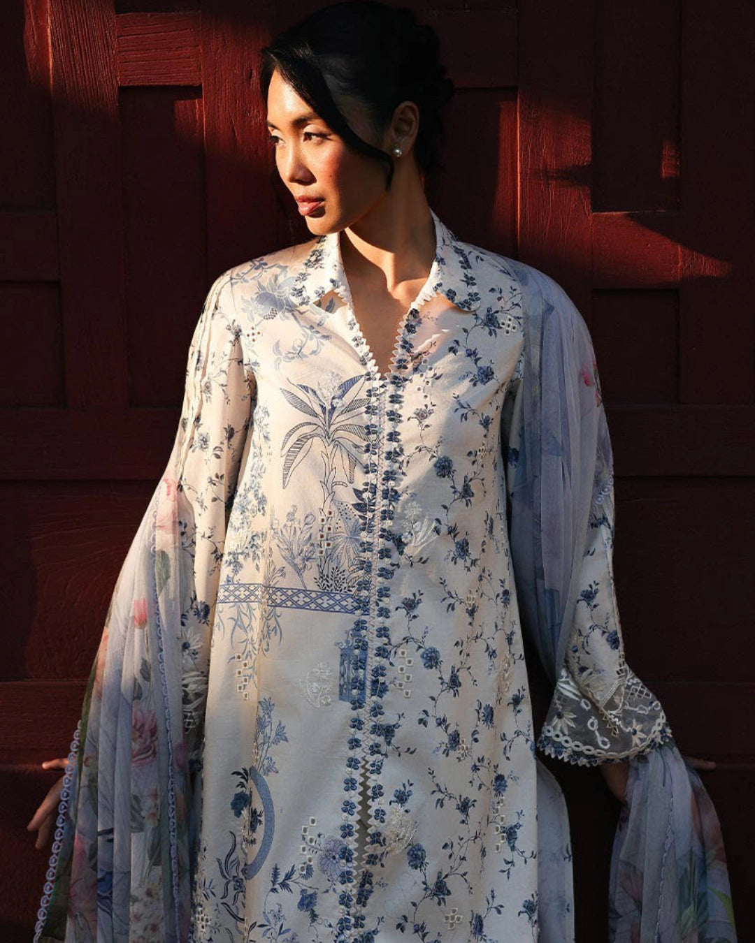 Qalamkar Qprints | Digital Printed Lawn Chikankari Embroidered Suit | AERIN