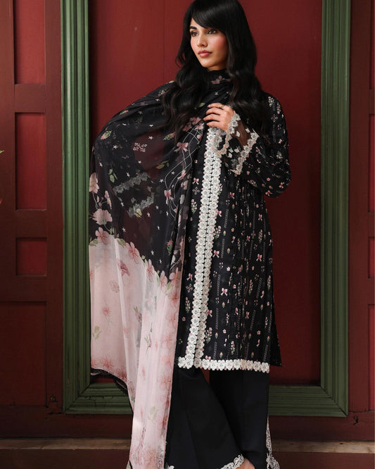 Qalamkar Qprints | Digital Printed Lawn Chikankari Embroidered  Suit |FARAH