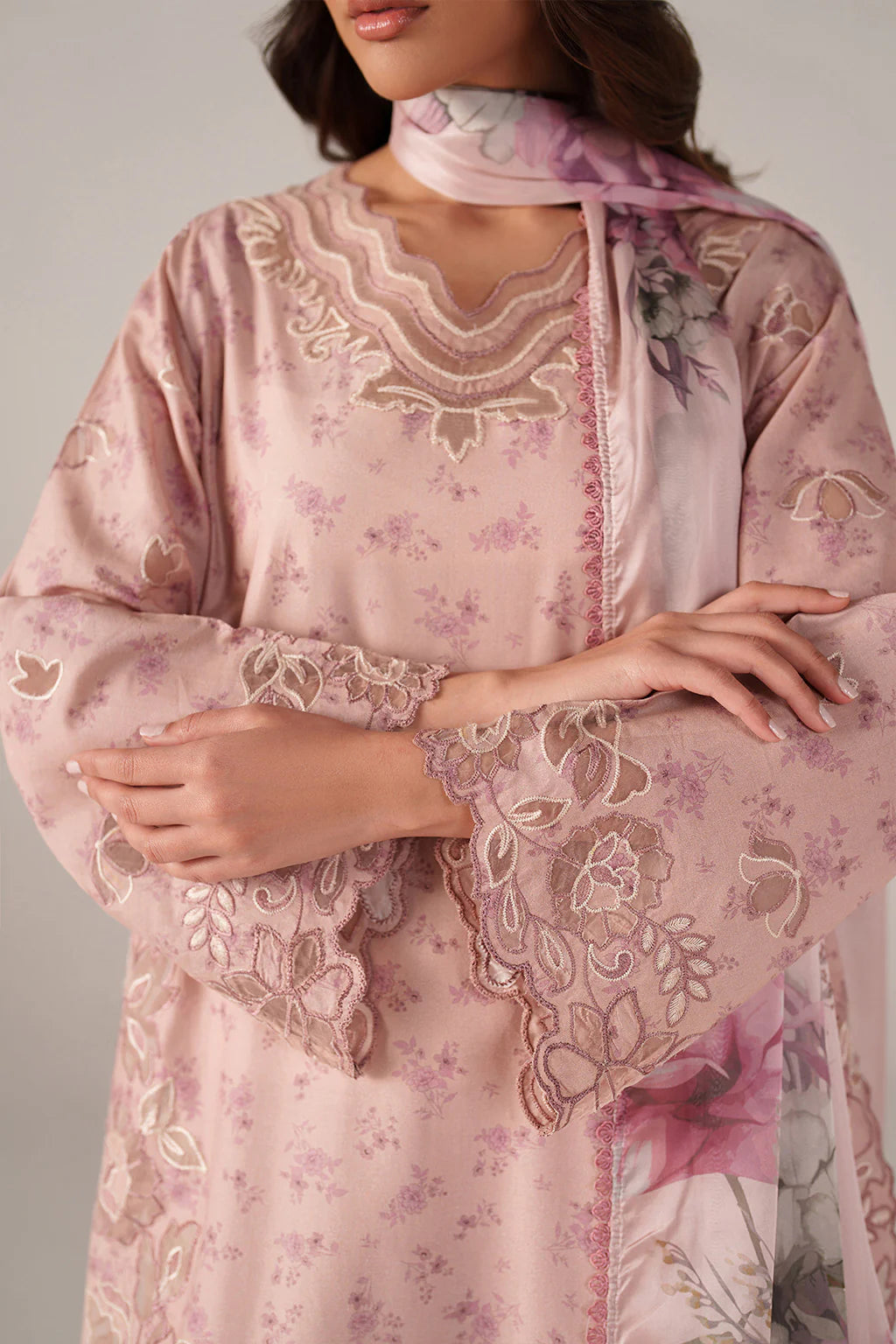 Iznik spring summer Tea Pink Embroidered Lawn 3 Piece stitched Suit (SS-05)