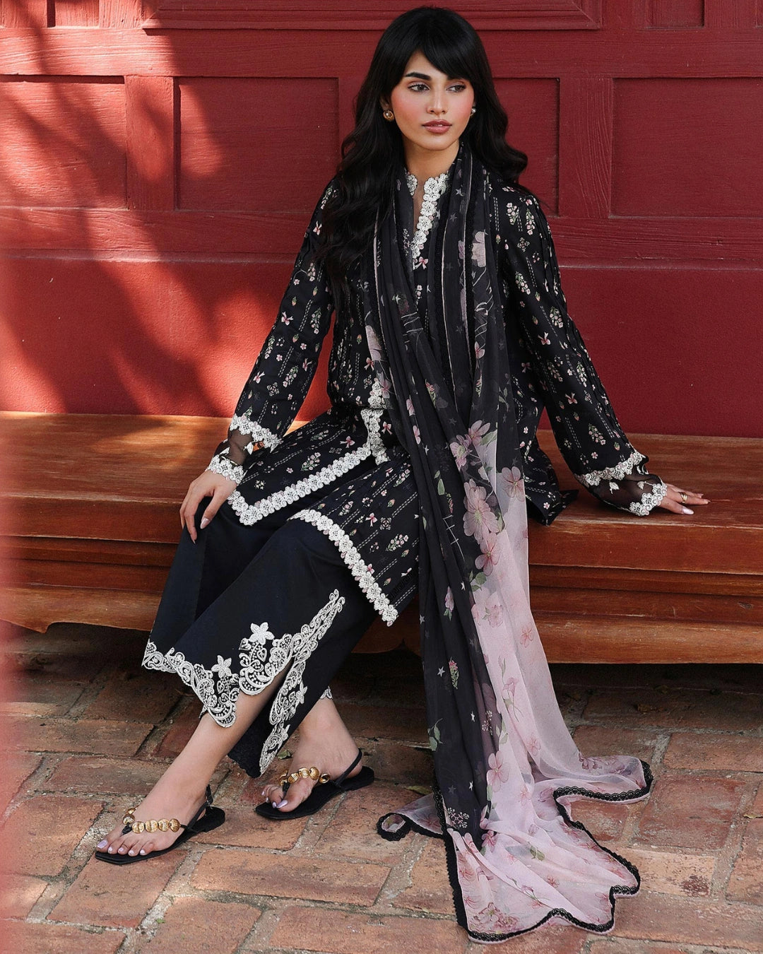 Qalamkar Qprints | Digital Printed Lawn Chikankari Embroidered Unstitched Suit |FARAH