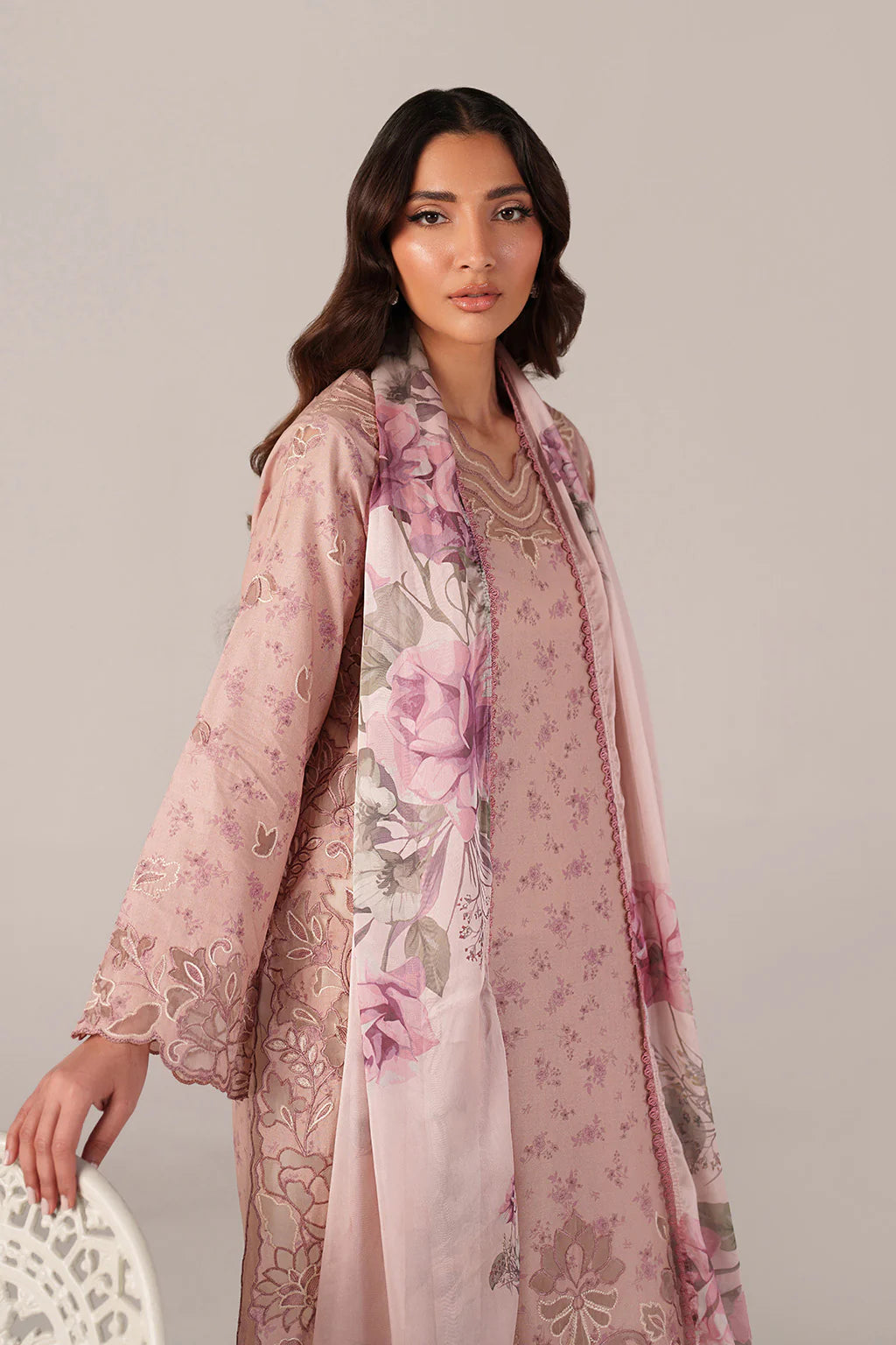 Iznik spring summer Tea Pink Embroidered Lawn 3 Piece stitched Suit (SS-05)