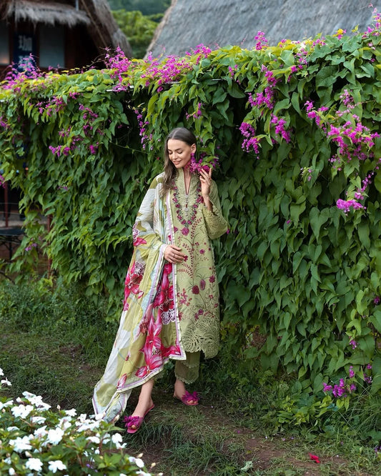 Wildflower Waltz – Embroidered Lawn with Silk Dupatta