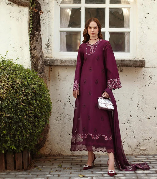 Noor Luxe Chikankari 3-Piece Unstitched Lawn Embroidered Suit (D1 - A)