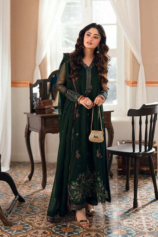 AZURE - EID ENSEMBLES unstitch chiffon 3 pc suite (Glimmer Green)