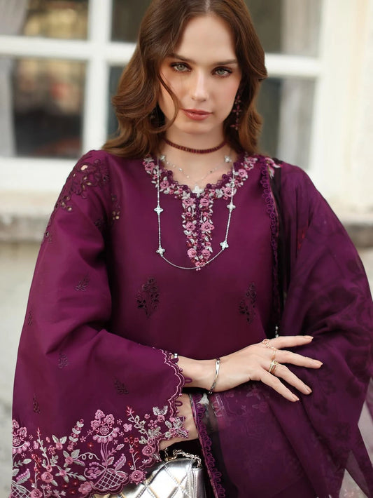 Noor Luxe Chikankari 3-Piece Unstitched Lawn Embroidered Suit (D1 - A)